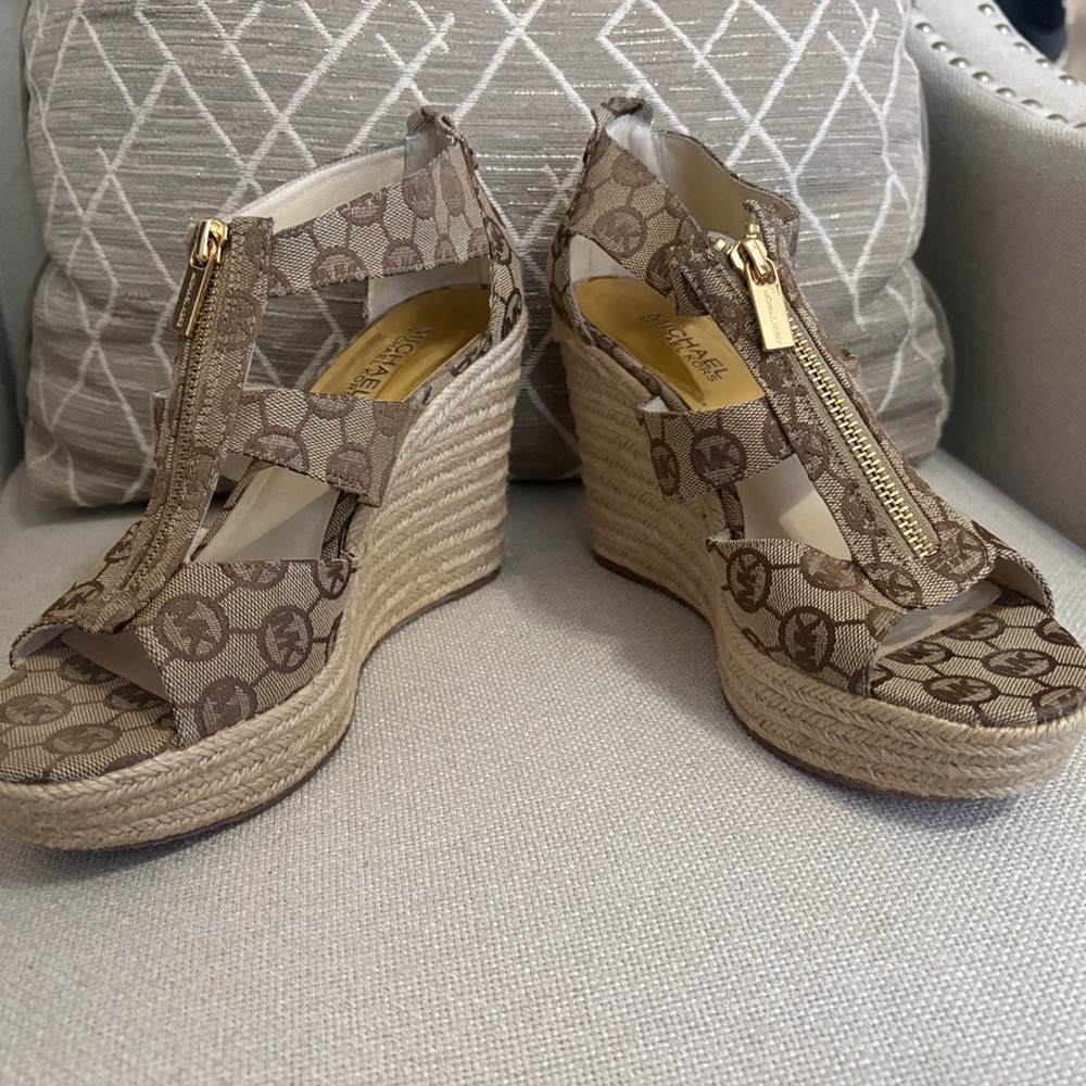 Michael Kors Brown Monogram Wedges